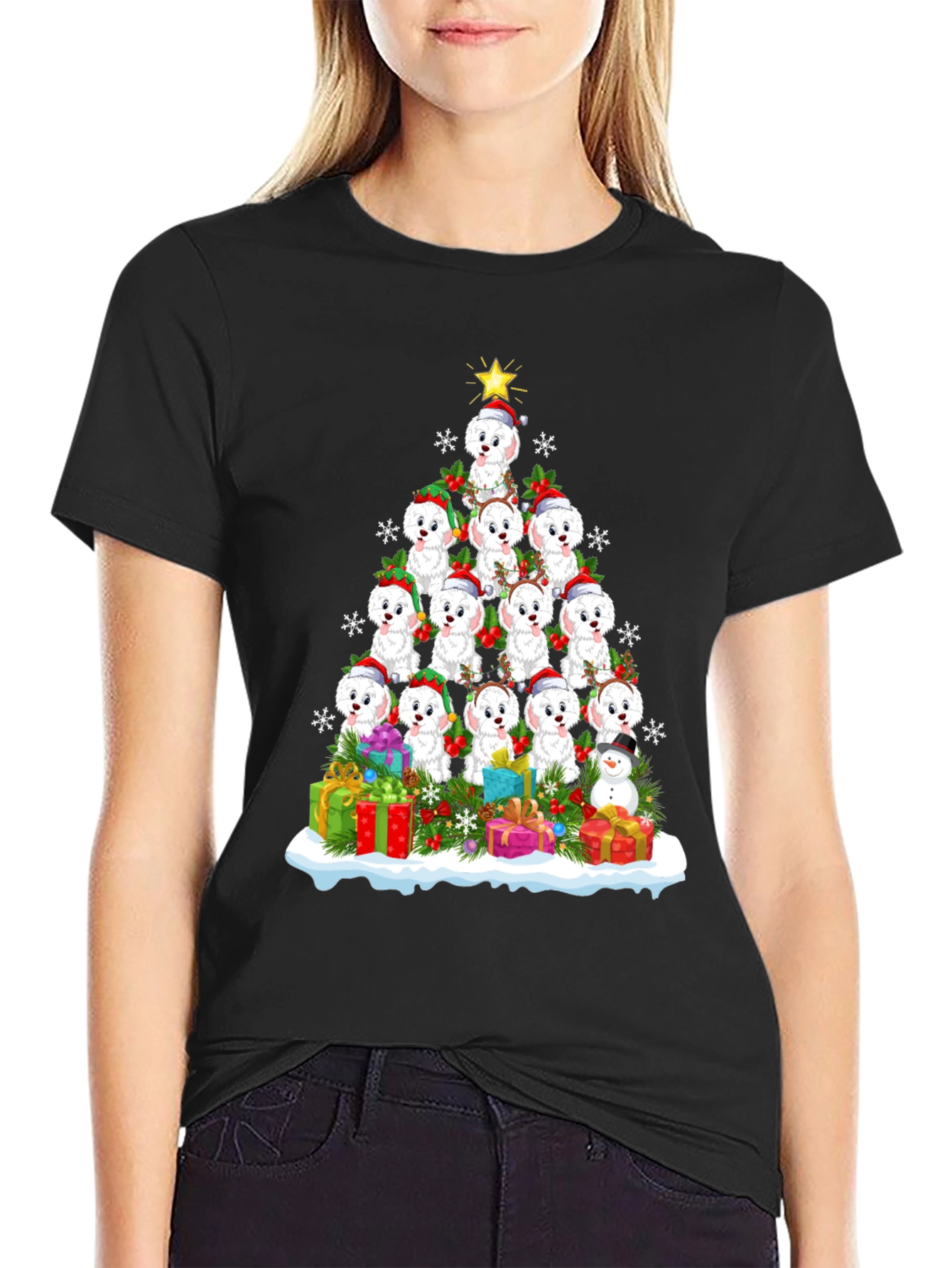Cute Christmas Dog Breed Tree T-Shirt