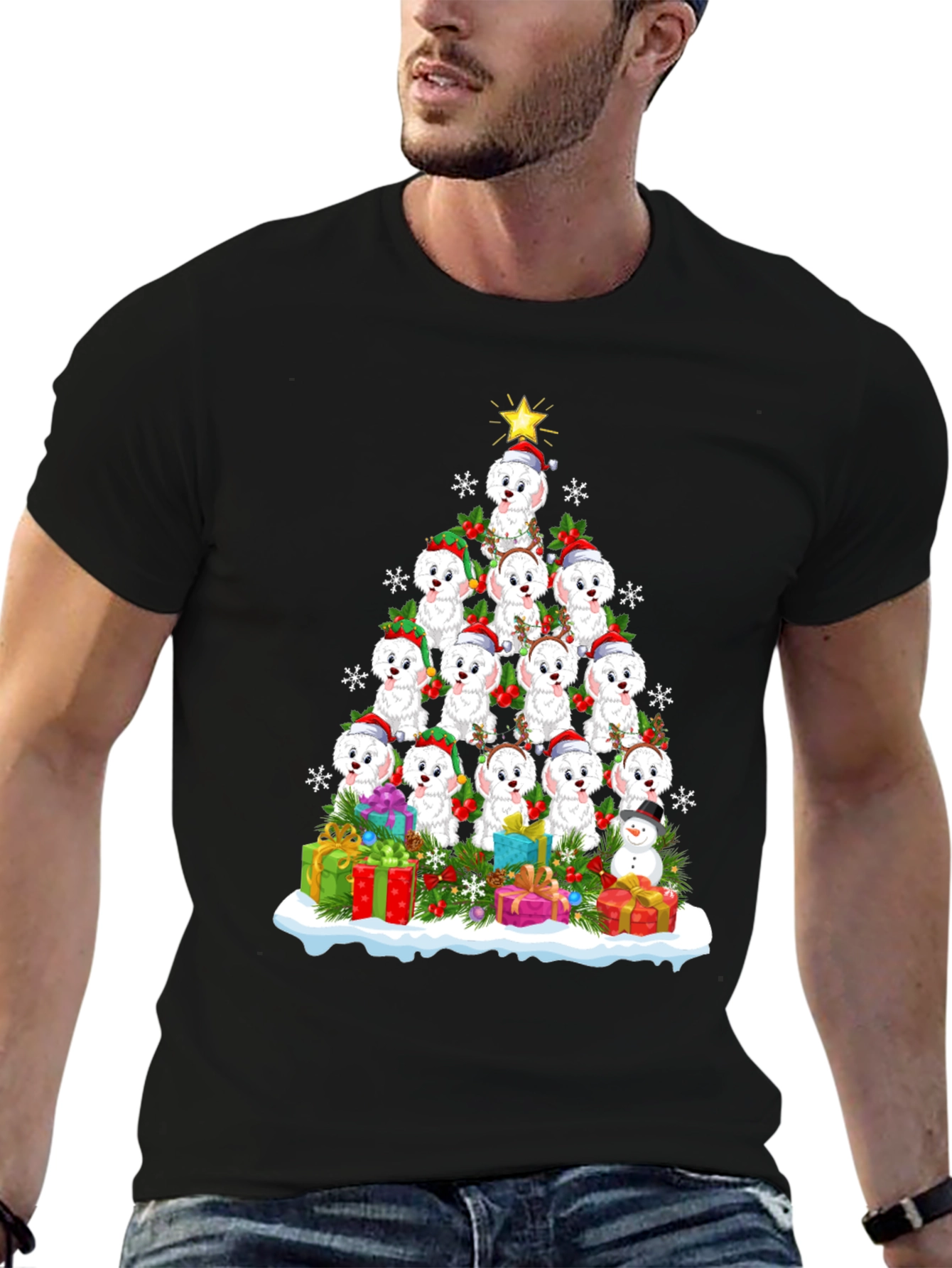 Cute Christmas Dog Breed Tree T-Shirt