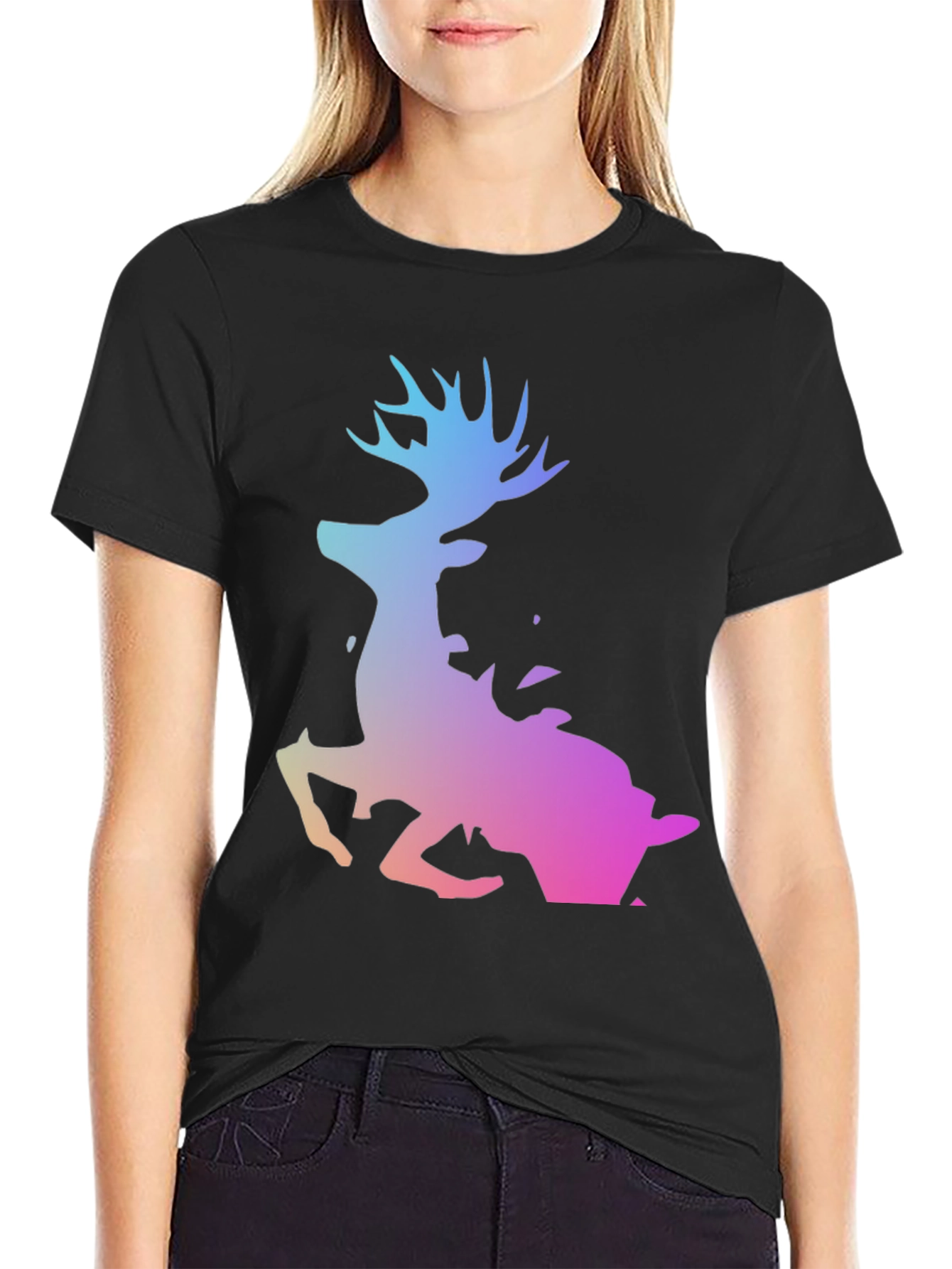 Gradient Deer Black T-Shirt