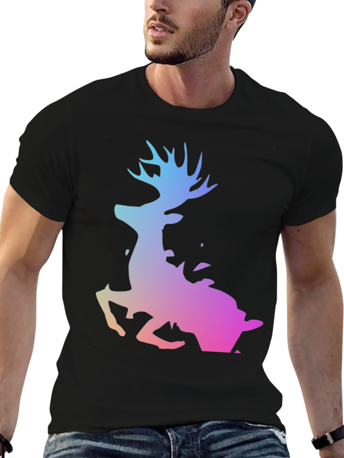 Gradient Deer Black T-Shirt