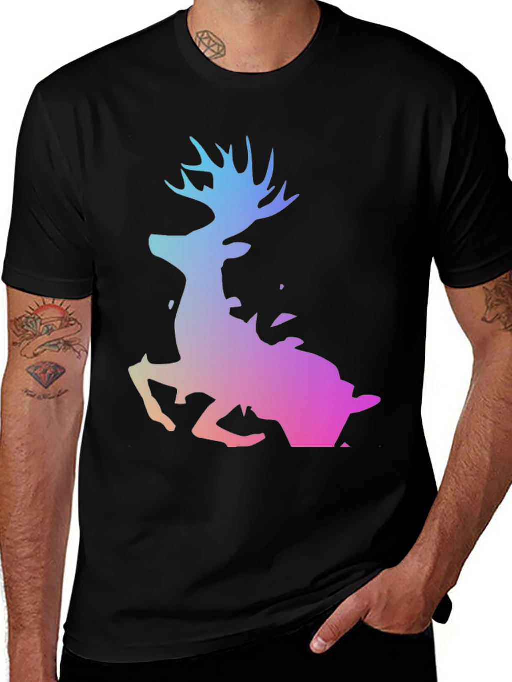 Gradient Deer Black T-Shirt