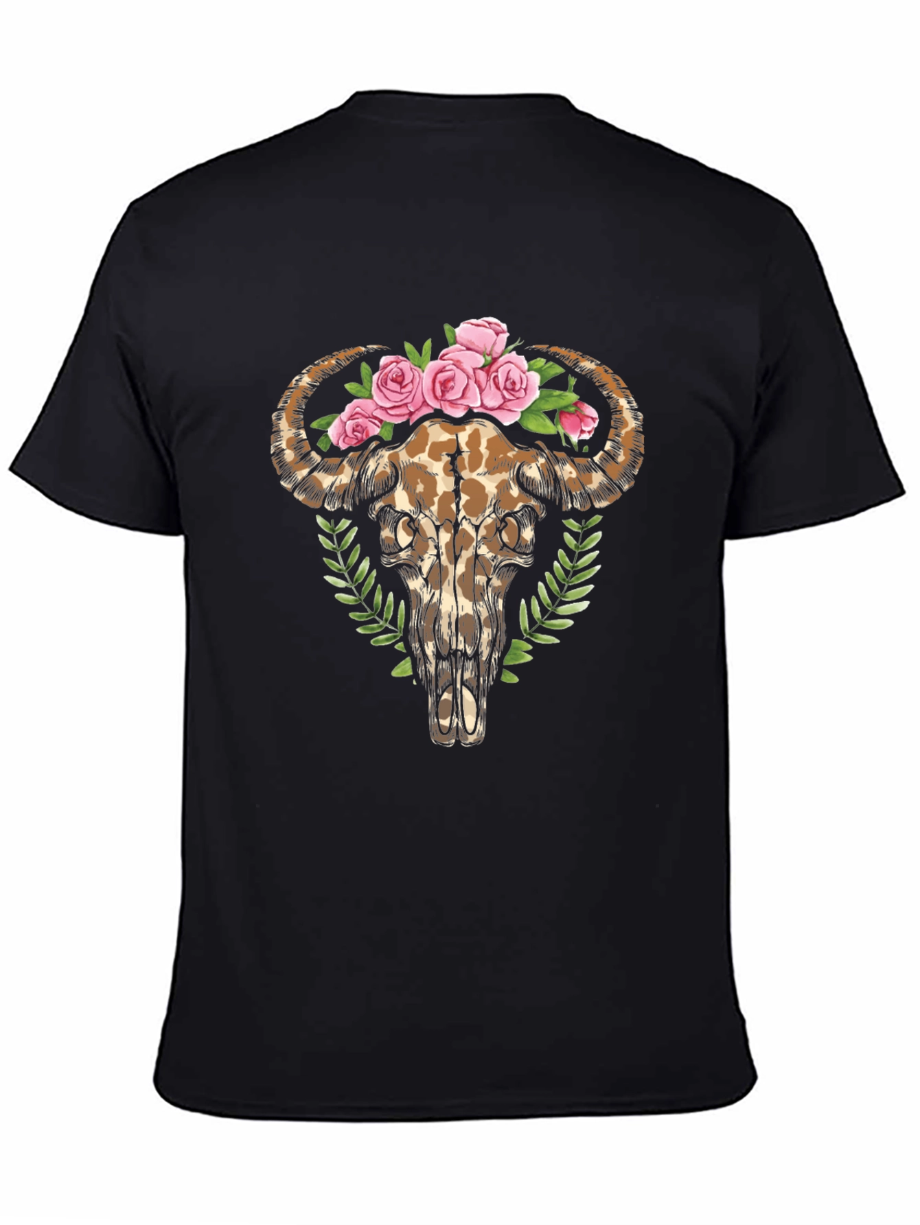 Floral Bull Skull Graphic Tee - Trendy Unisex T-Shirt