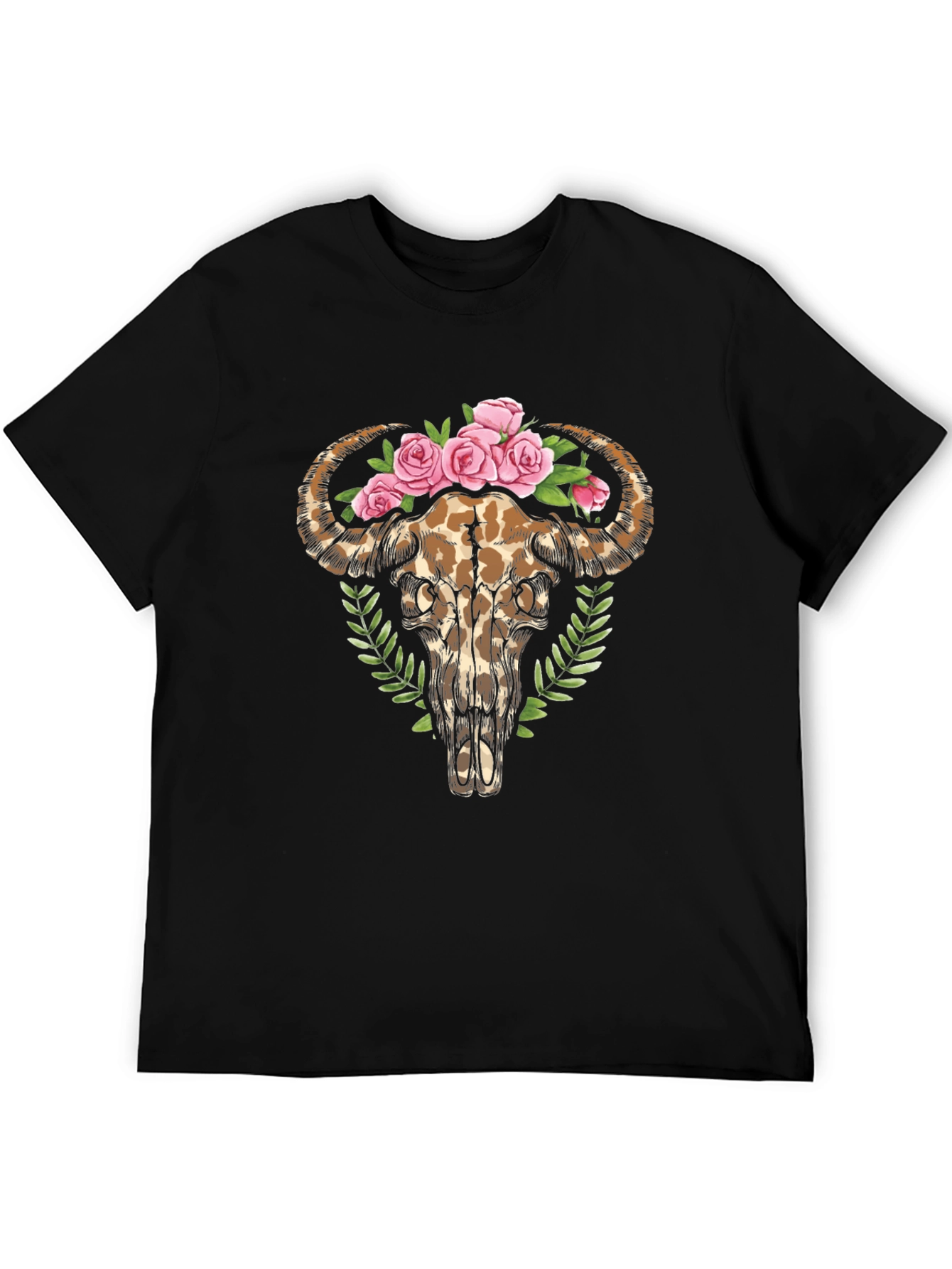 Floral Bull Skull Graphic Tee - Trendy Unisex T-Shirt