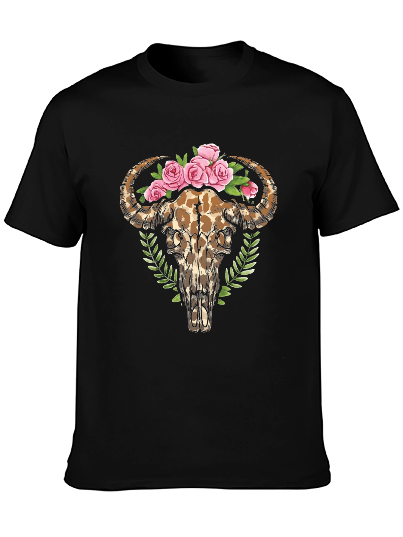 Floral Bull Skull Graphic Tee - Trendy Unisex T-Shirt