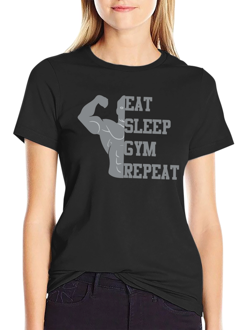 Eat Sleep Gym Repeat Black Graphic Tee