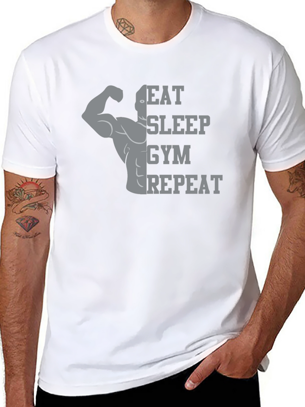 Eat Sleep Gym Repeat Black Graphic Tee