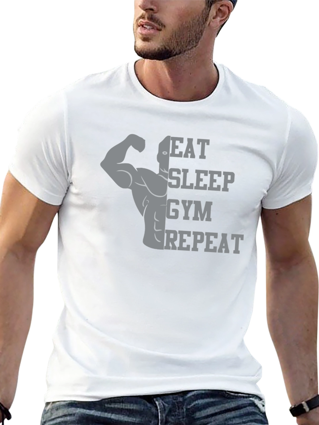 Eat Sleep Gym Repeat Black Graphic Tee