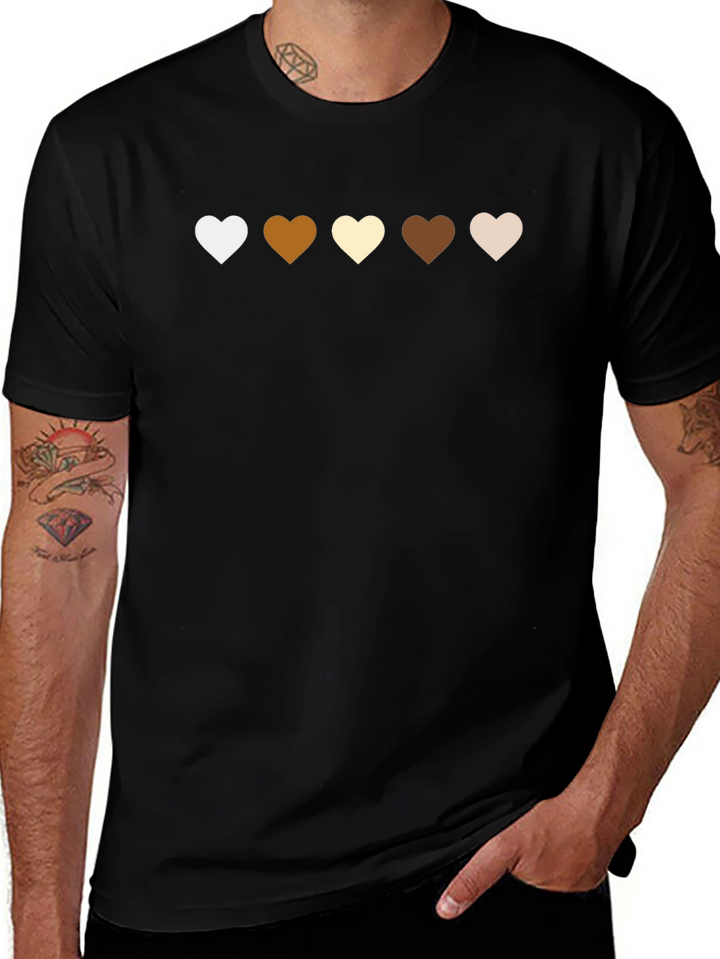 Diversity Hearts T-Shirt - Black Casual Tee