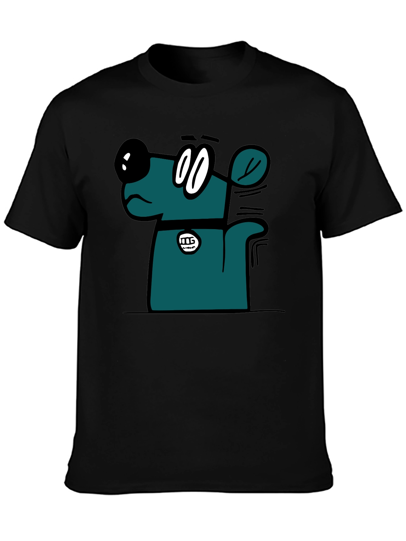 Cartoon Dog Graphic T-Shirt - Black Casual Tee