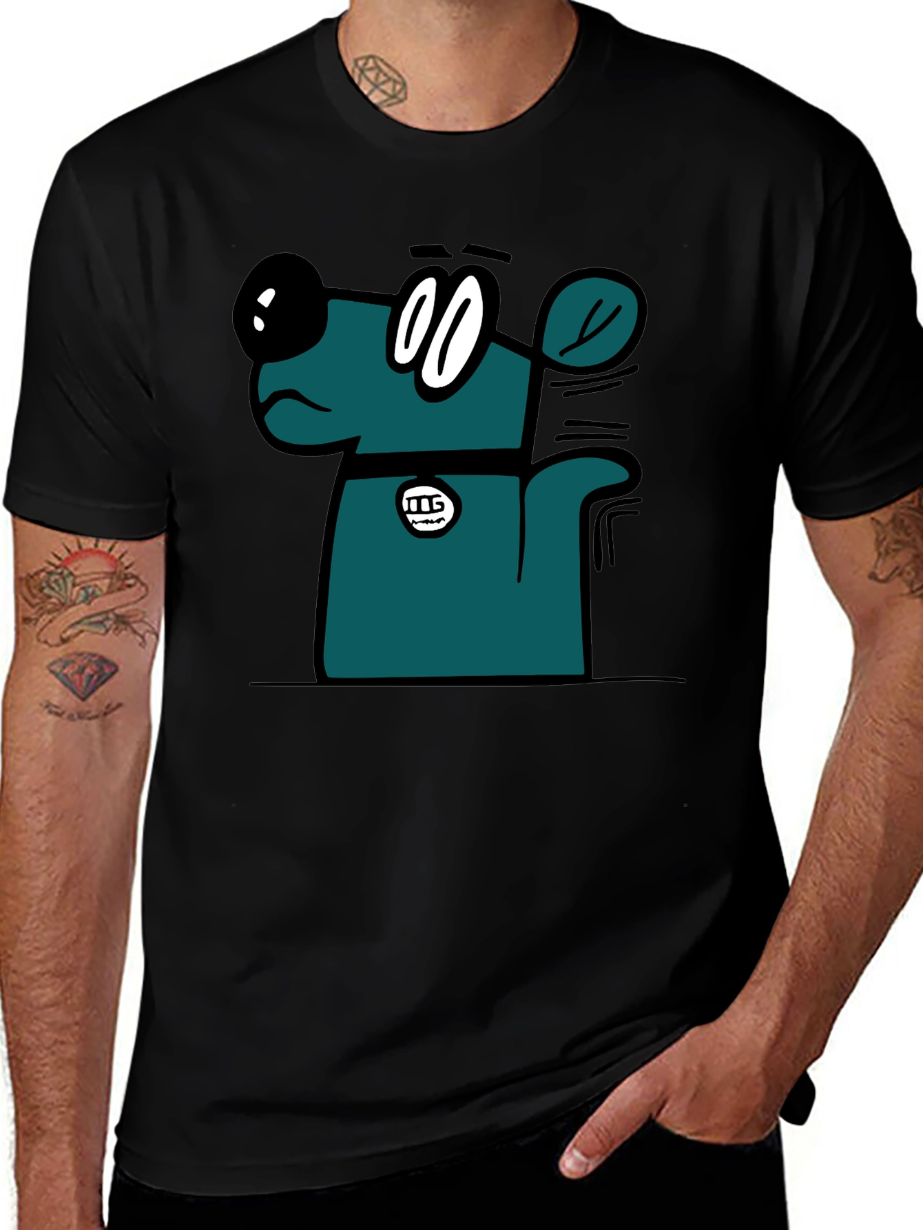 Cartoon Dog Graphic T-Shirt - Black Casual Tee