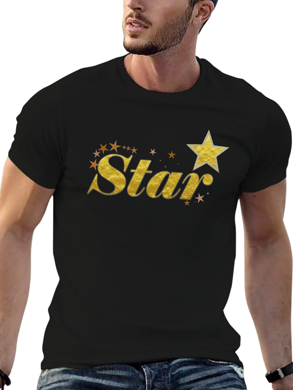 Gold Star Graphic Black T-Shirt