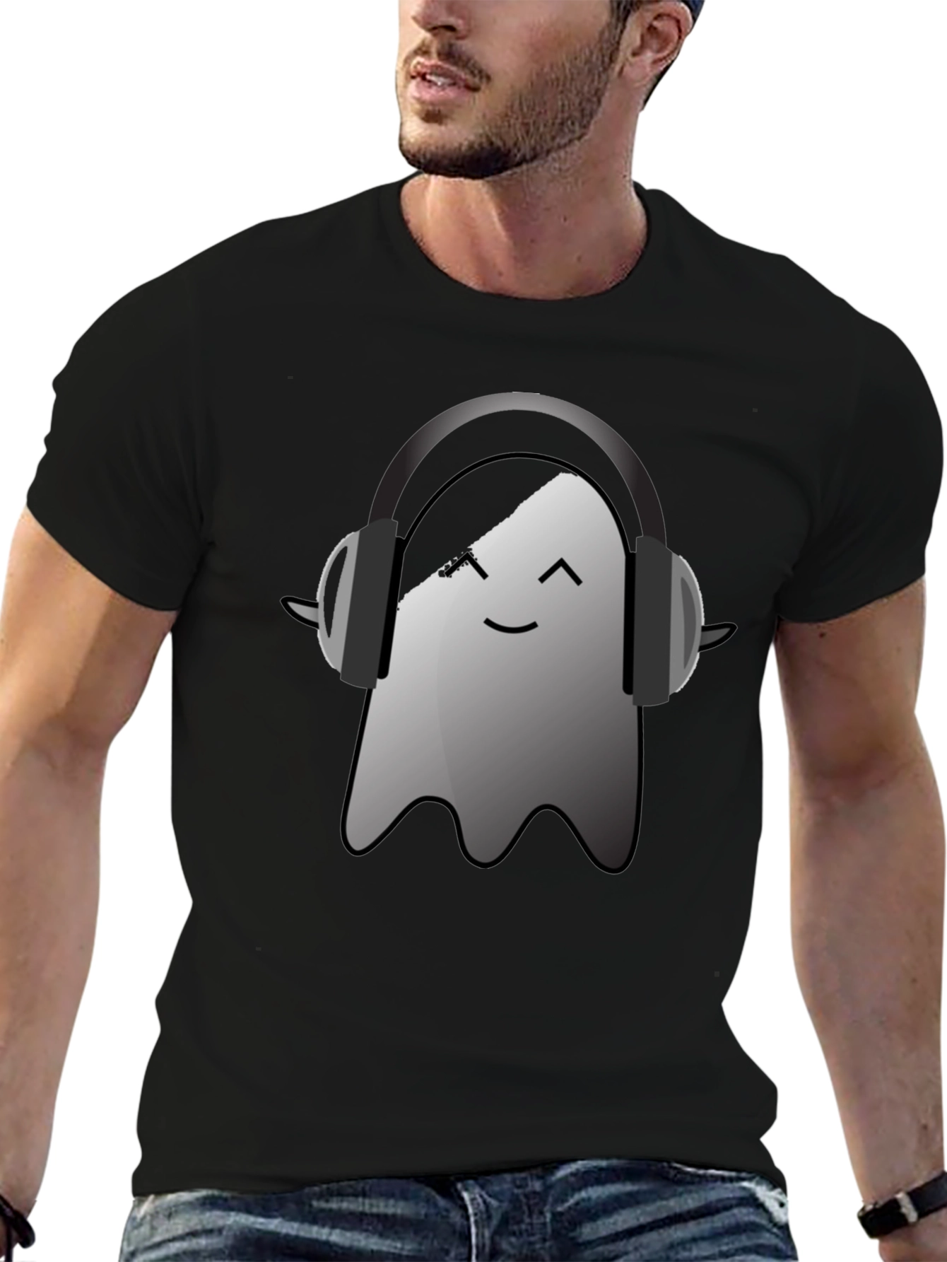 Ghost with Headphones Black T-Shirt