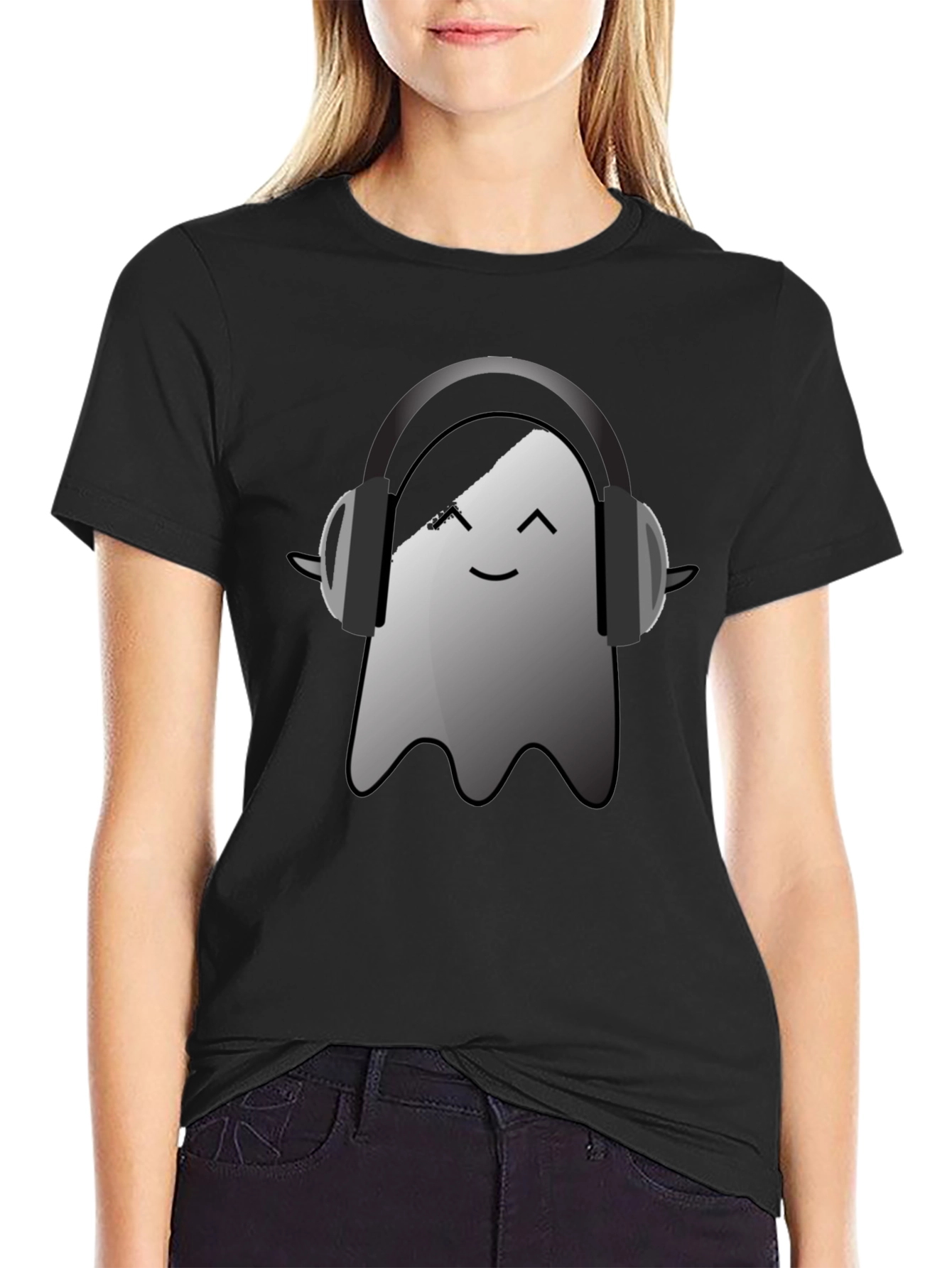 Ghost with Headphones Black T-Shirt