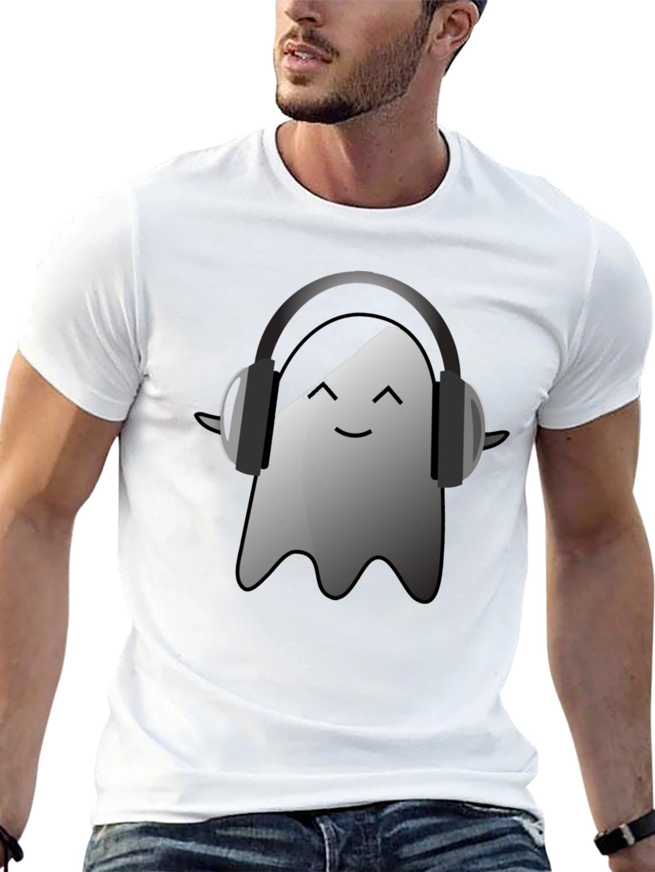 Ghost with Headphones Black T-Shirt