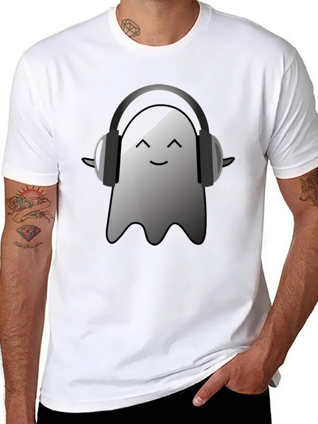 Ghost with Headphones Black T-Shirt