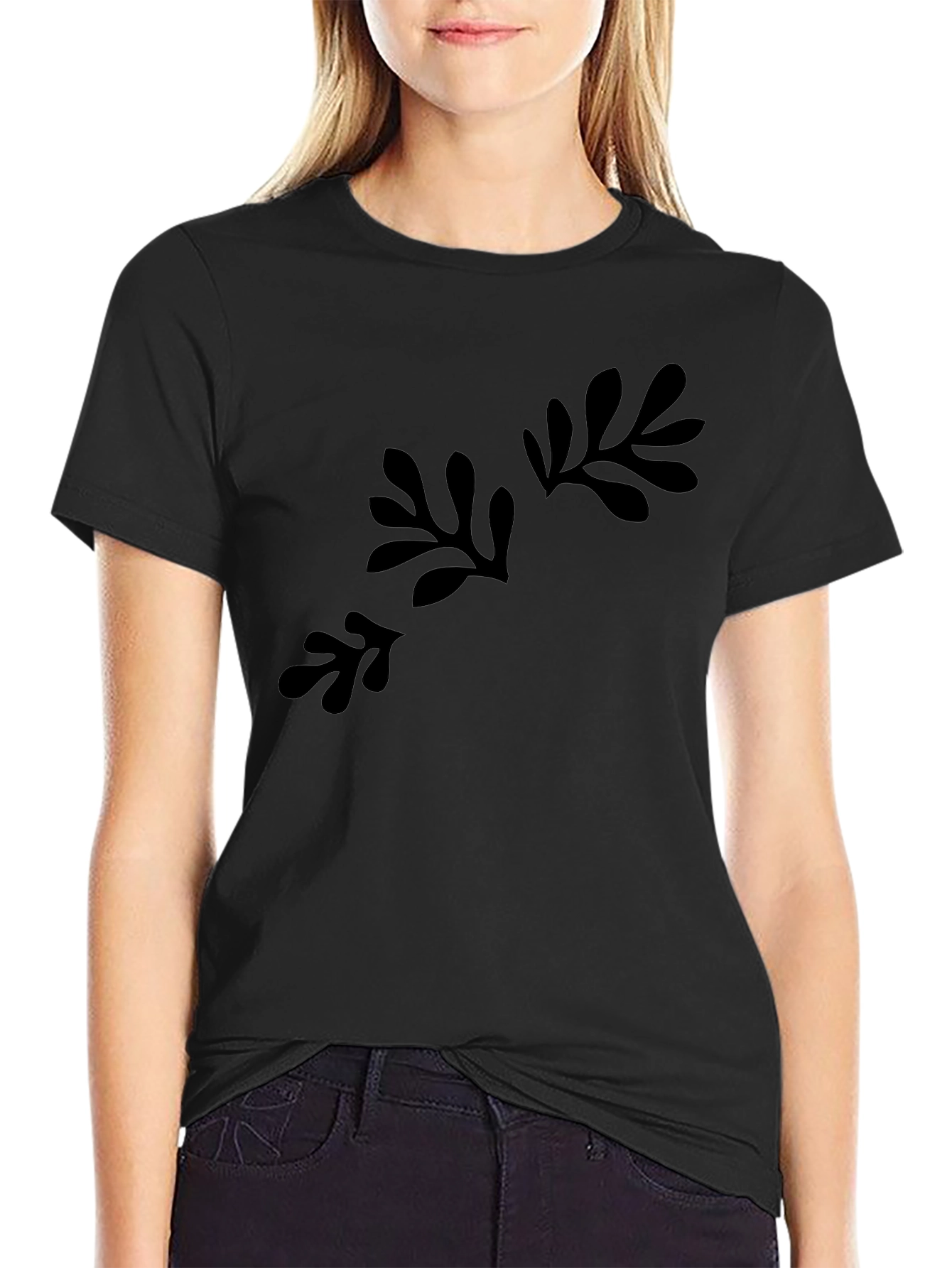 Abstract Foliage Print Black T-Shirt