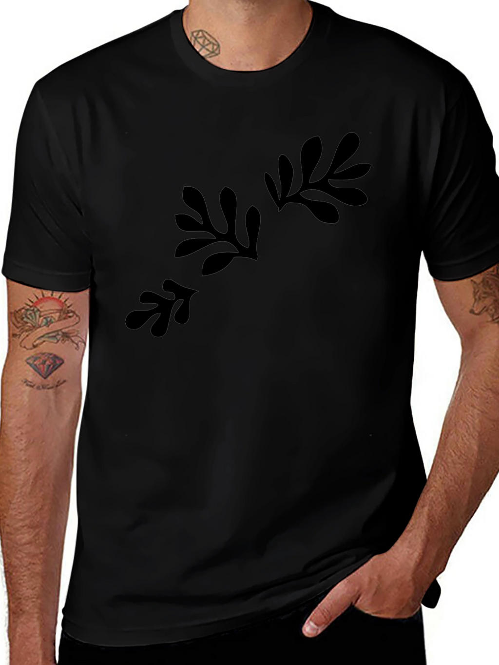 Abstract Foliage Print Black T-Shirt