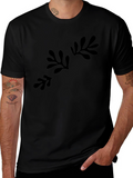 Abstract Foliage Print Black T-Shirt