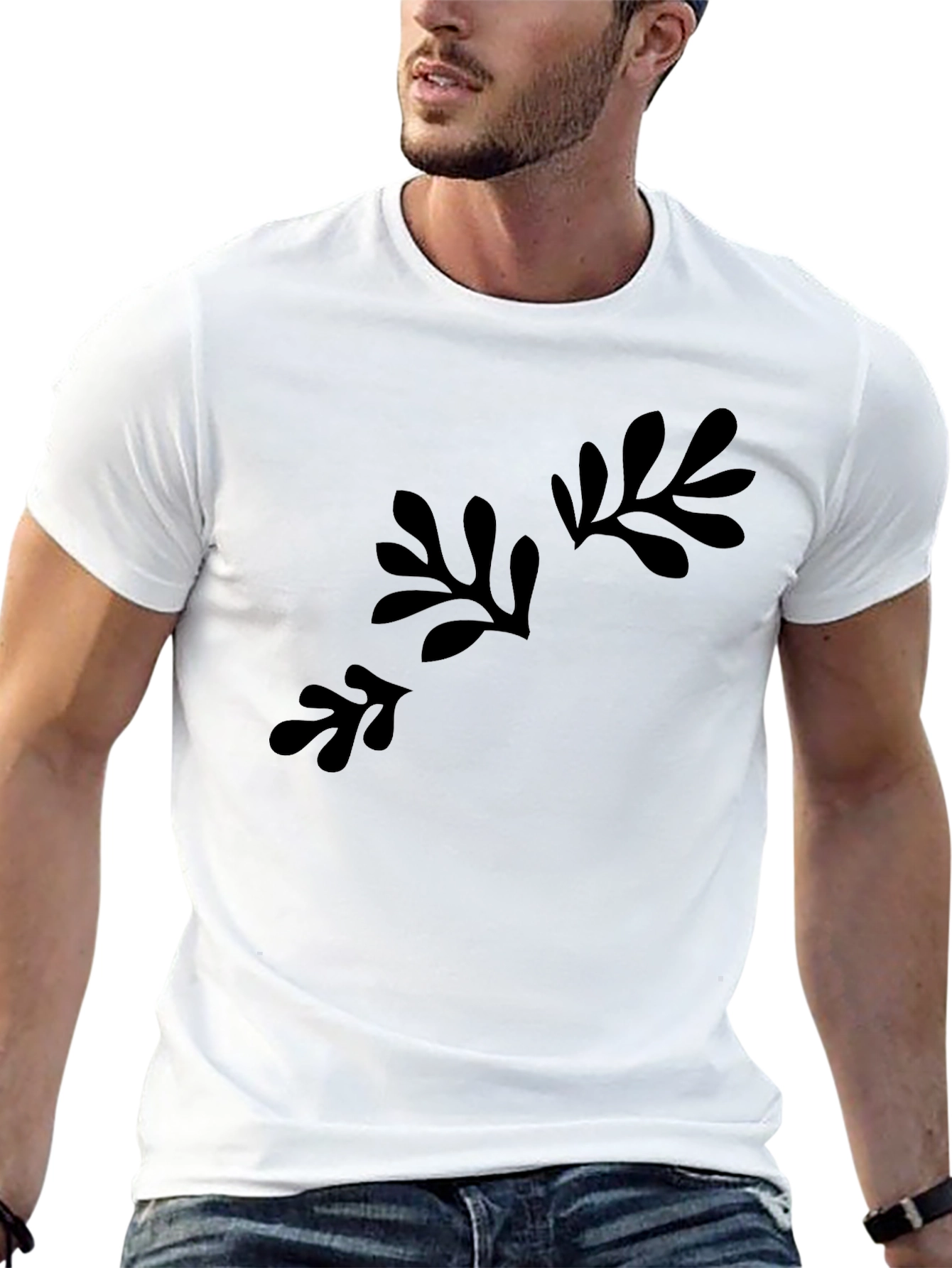 Abstract Foliage Print Black T-Shirt