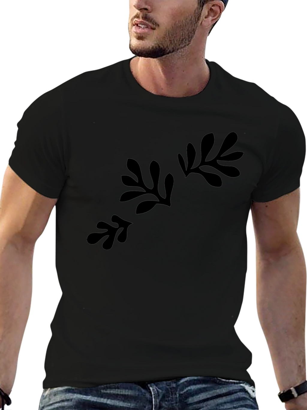 Abstract Foliage Print Black T-Shirt