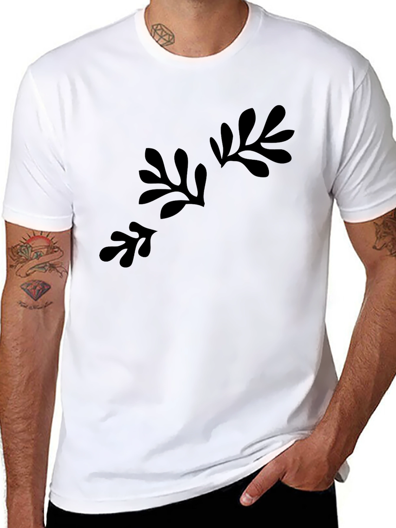 Abstract Foliage Print Black T-Shirt
