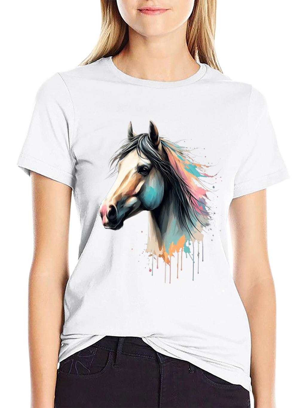 Horse Graphic Print Black T-Shirt