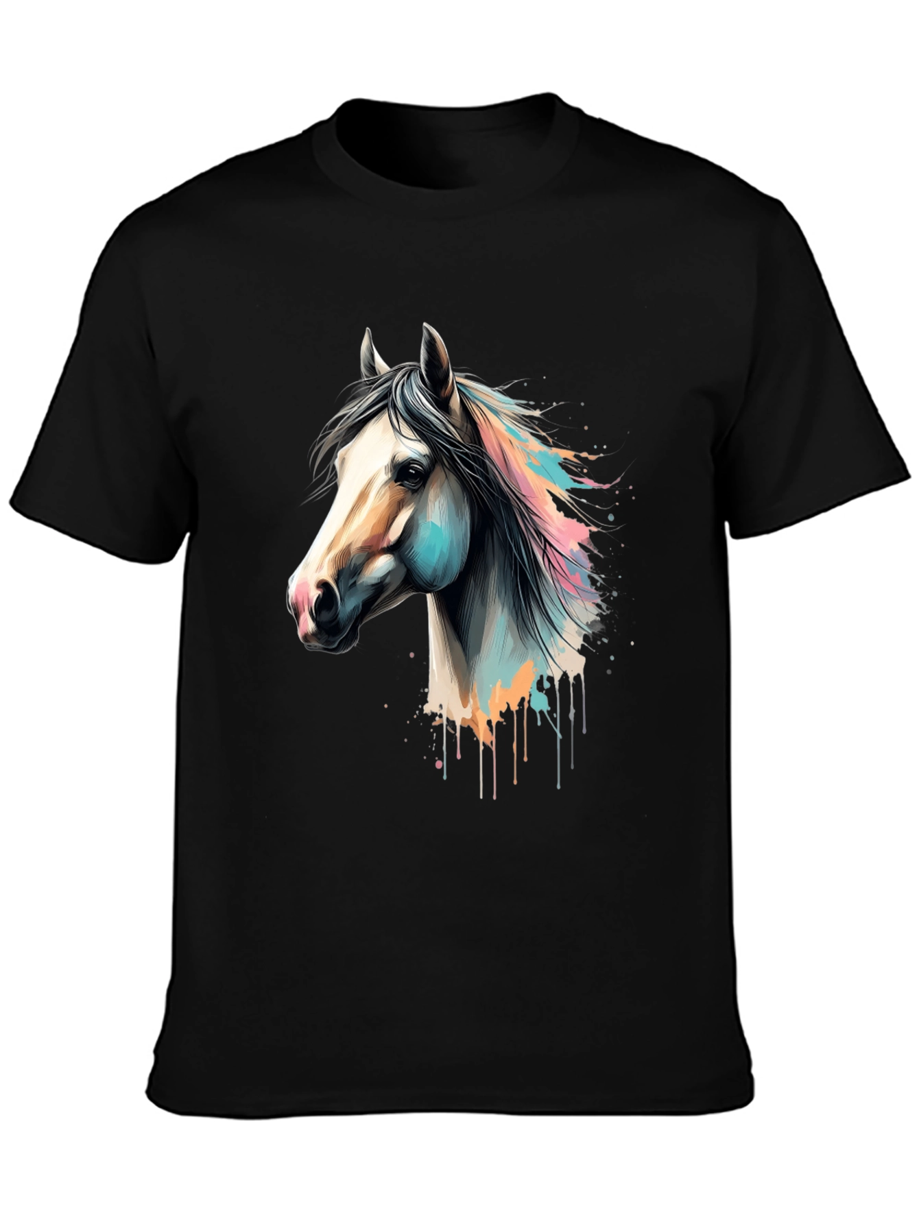 Horse Graphic Print Black T-Shirt