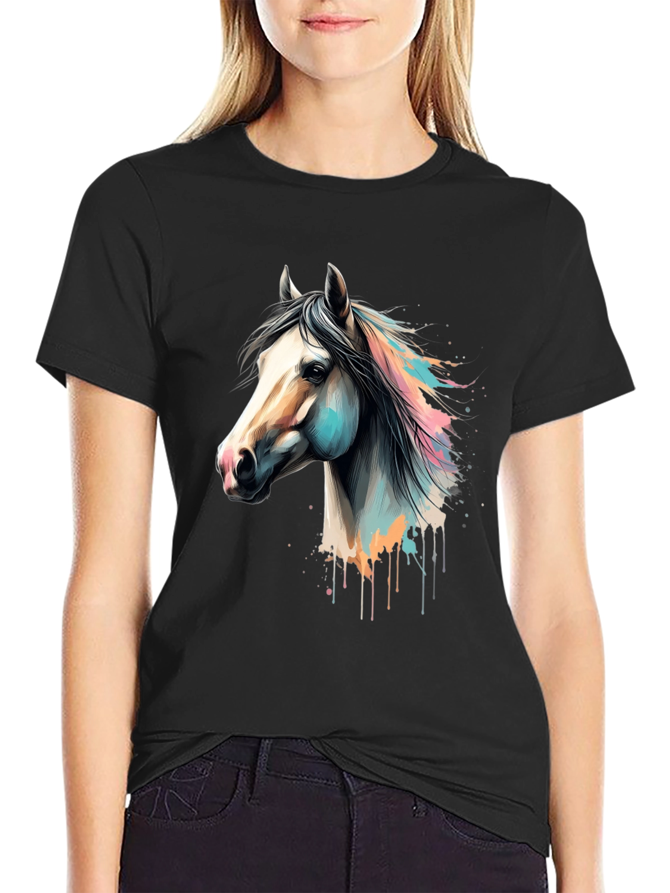 Horse Graphic Print Black T-Shirt
