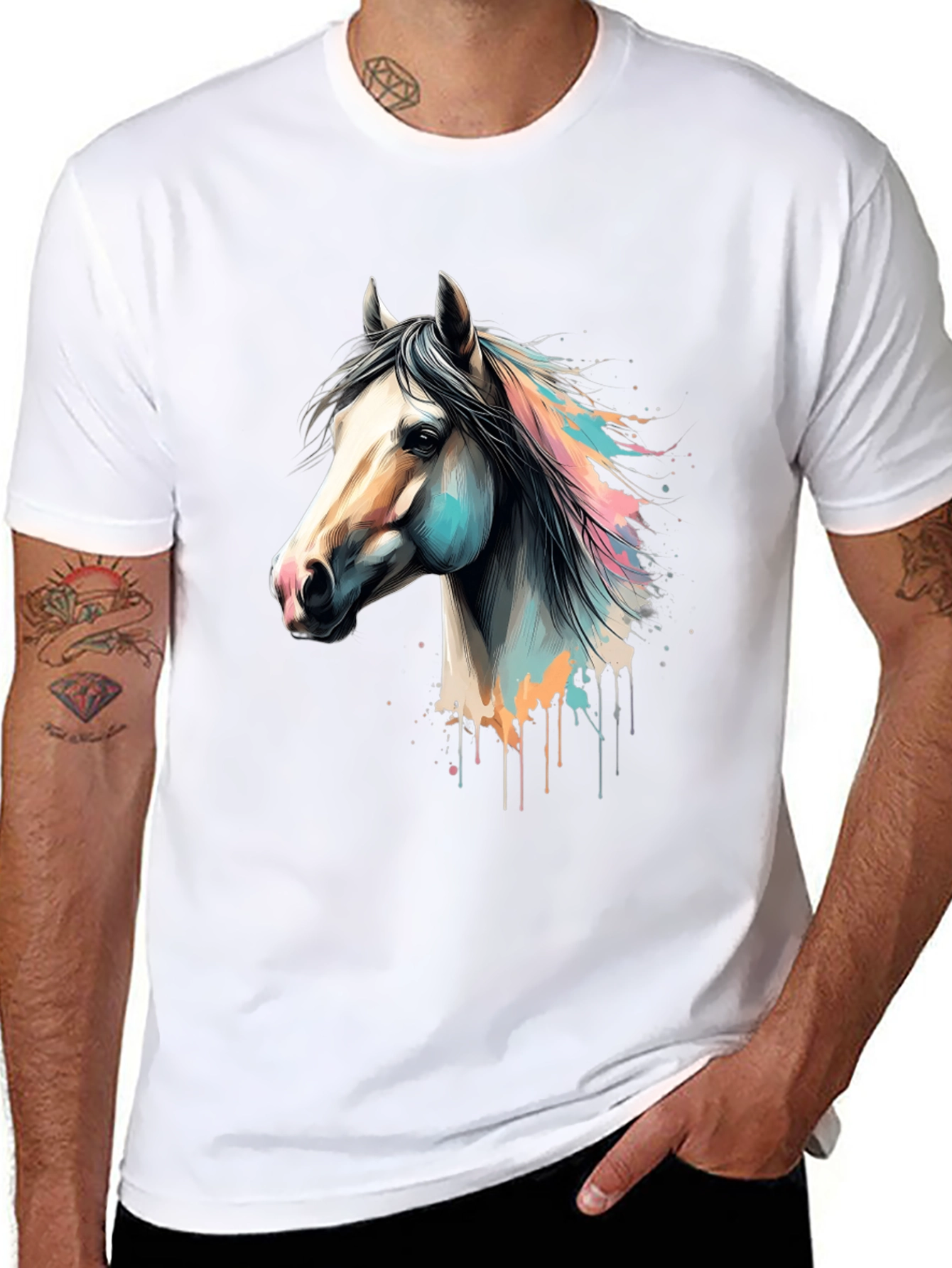 Horse Graphic Print Black T-Shirt
