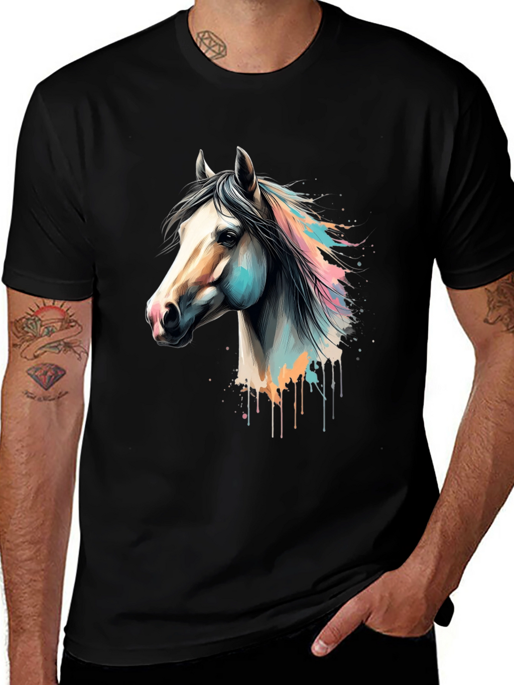 Horse Graphic Print Black T-Shirt