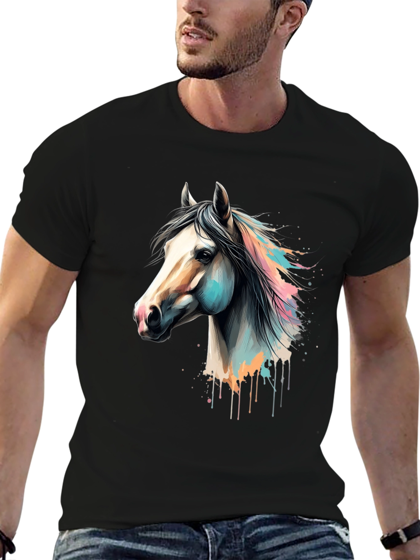 Horse Graphic Print Black T-Shirt