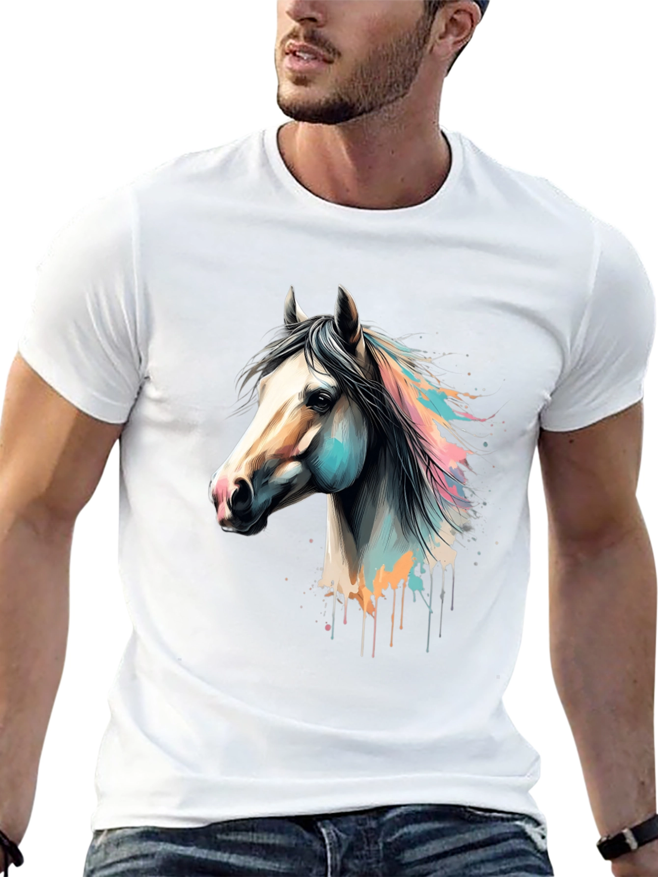 Horse Graphic Print Black T-Shirt