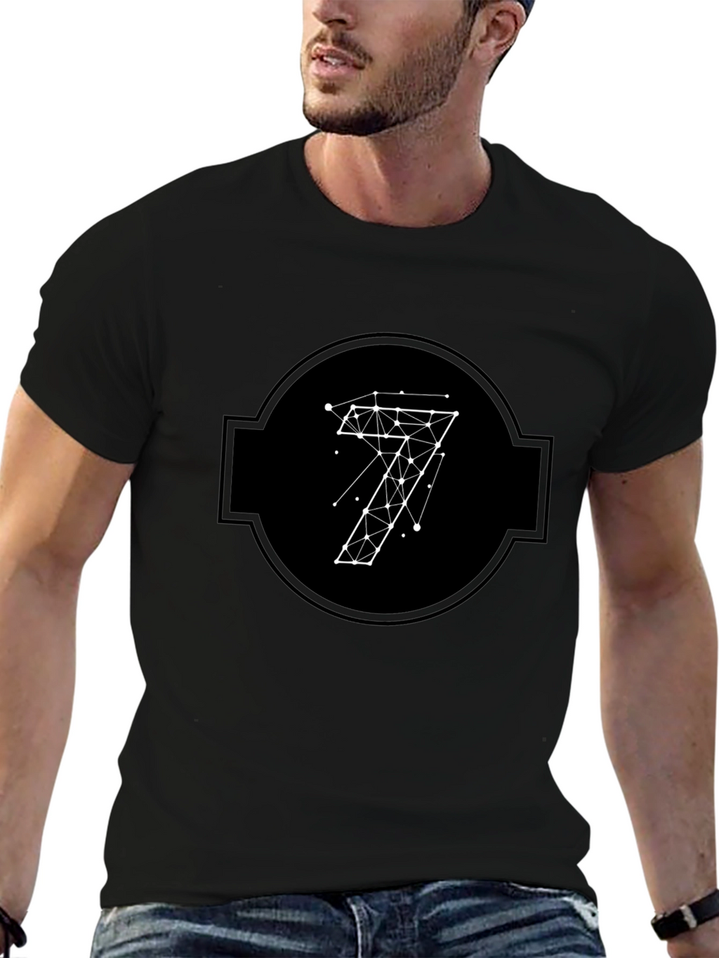 Geometric Seven Black Tee