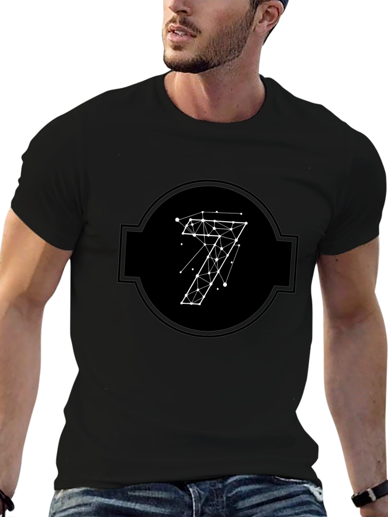 Geometric Seven Black Tee