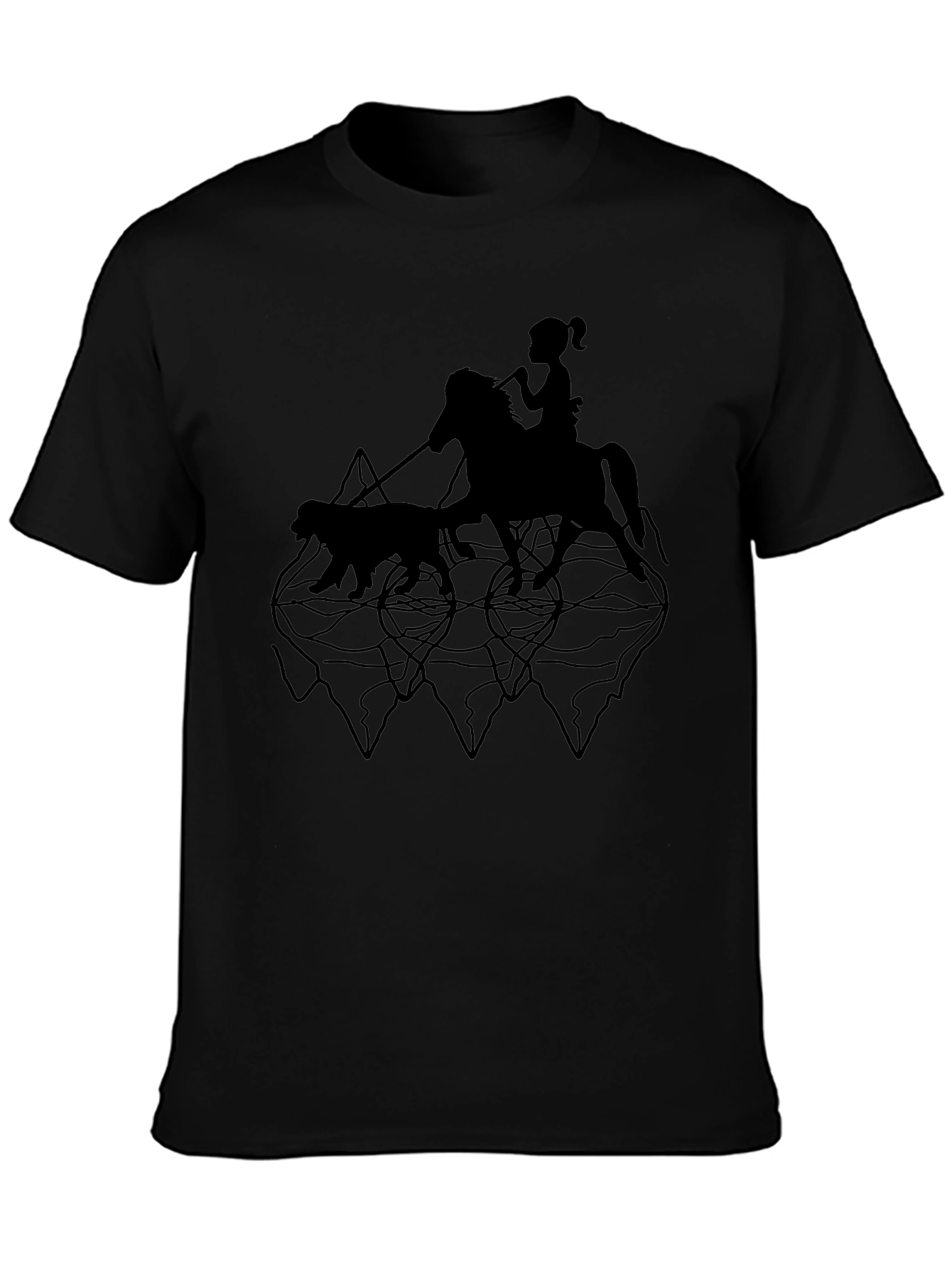 Black Graphic Tee - Horse Rider & Dog
