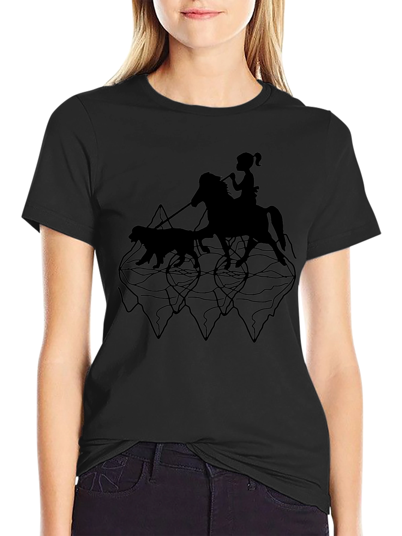Black Graphic Tee - Horse Rider & Dog