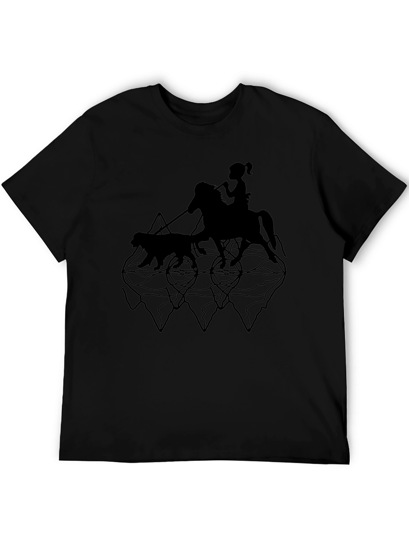 Black Graphic Tee - Horse Rider & Dog