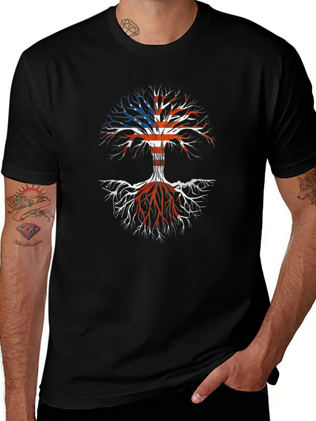 American Roots T-Shirt - Patriotic Tree Design