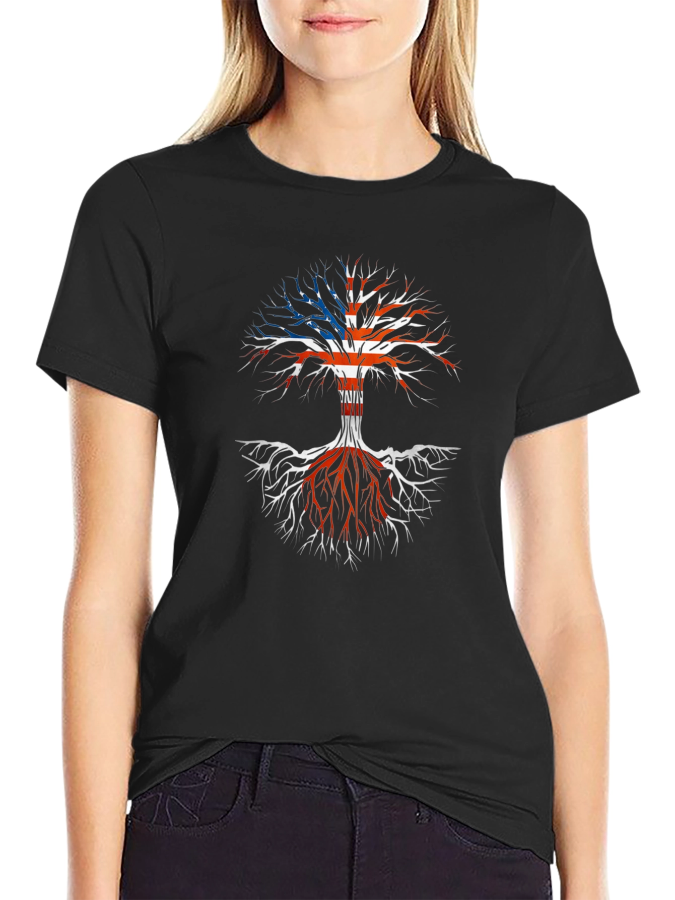 American Roots T-Shirt - Patriotic Tree Design
