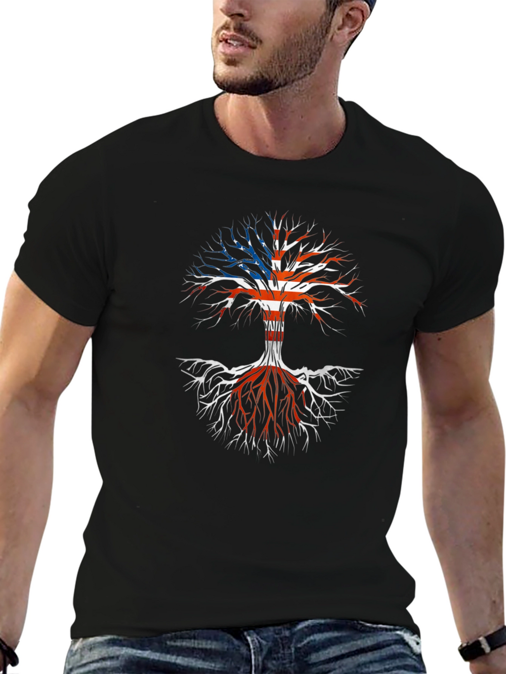 American Roots T-Shirt - Patriotic Tree Design