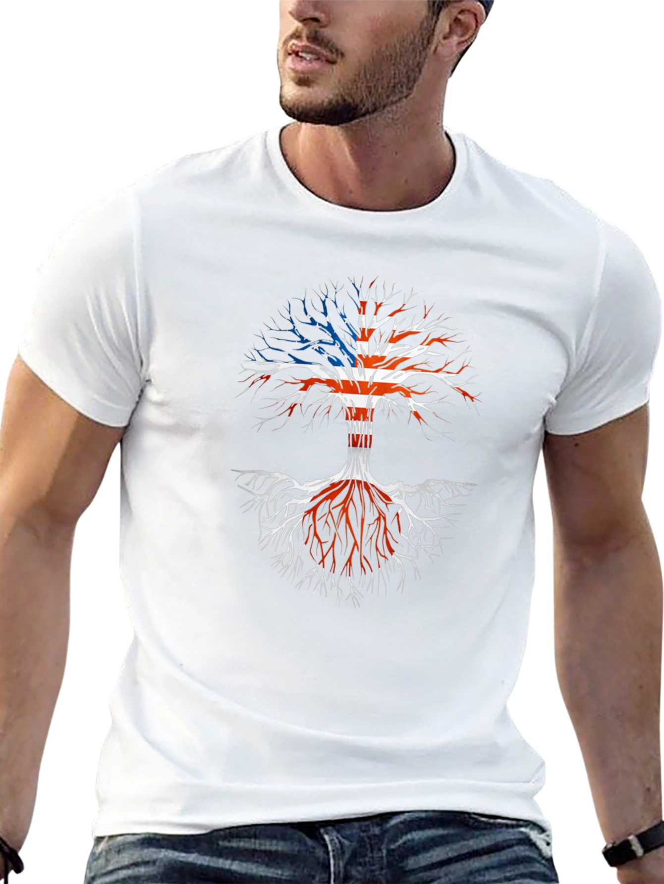 American Roots T-Shirt - Patriotic Tree Design