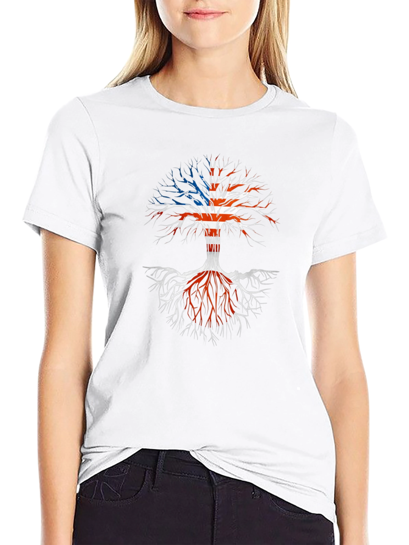 American Roots T-Shirt - Patriotic Tree Design
