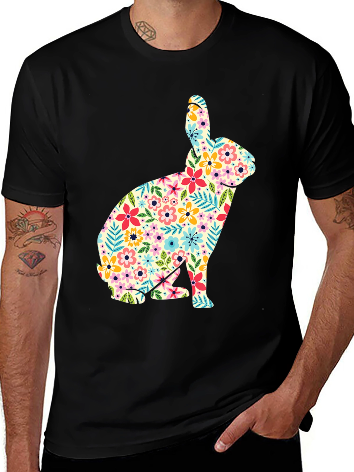 Floral Bunny Graphic Tee - Stylish Spring Apparel