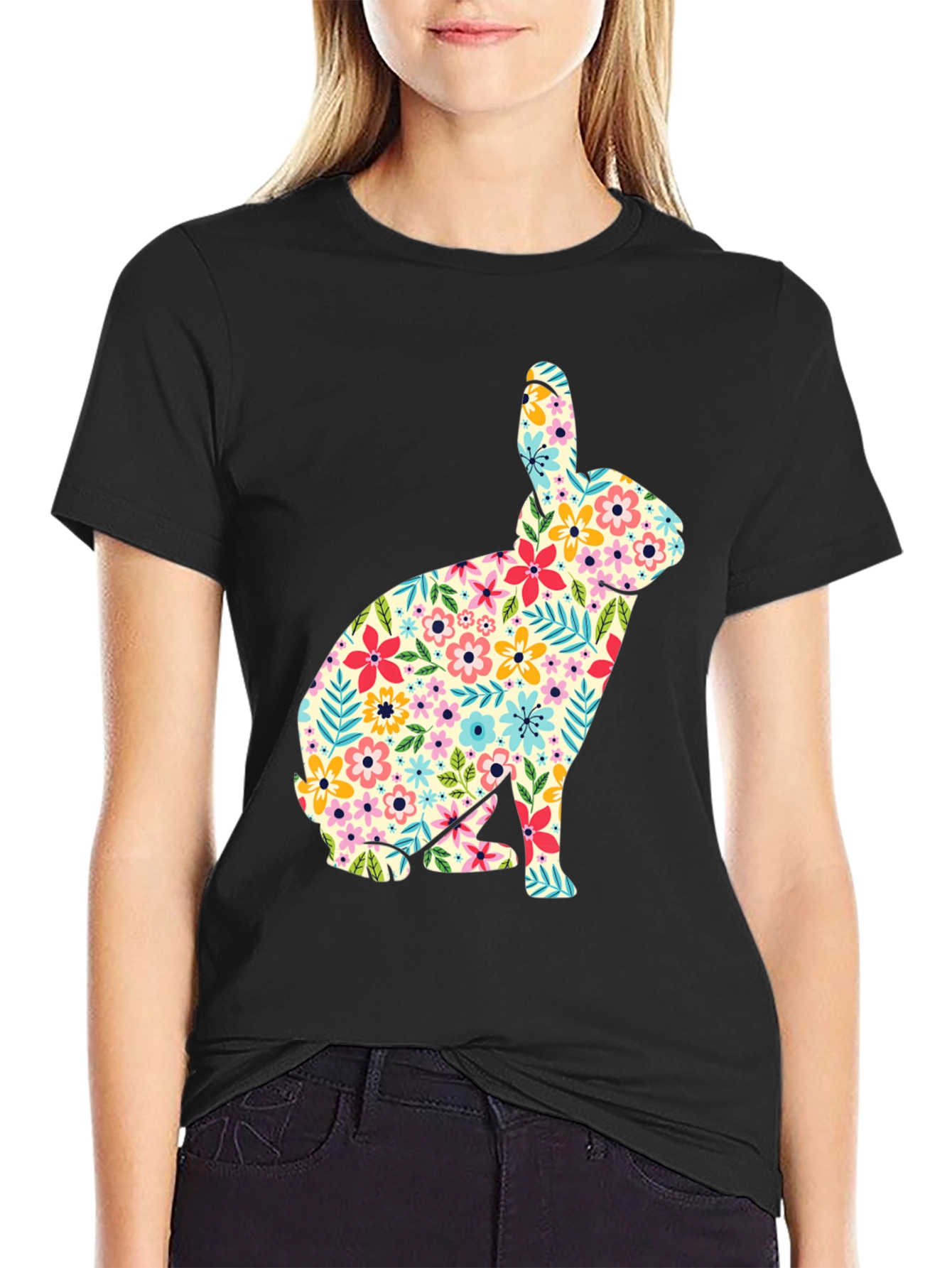 Floral Bunny Graphic Tee - Stylish Spring Apparel
