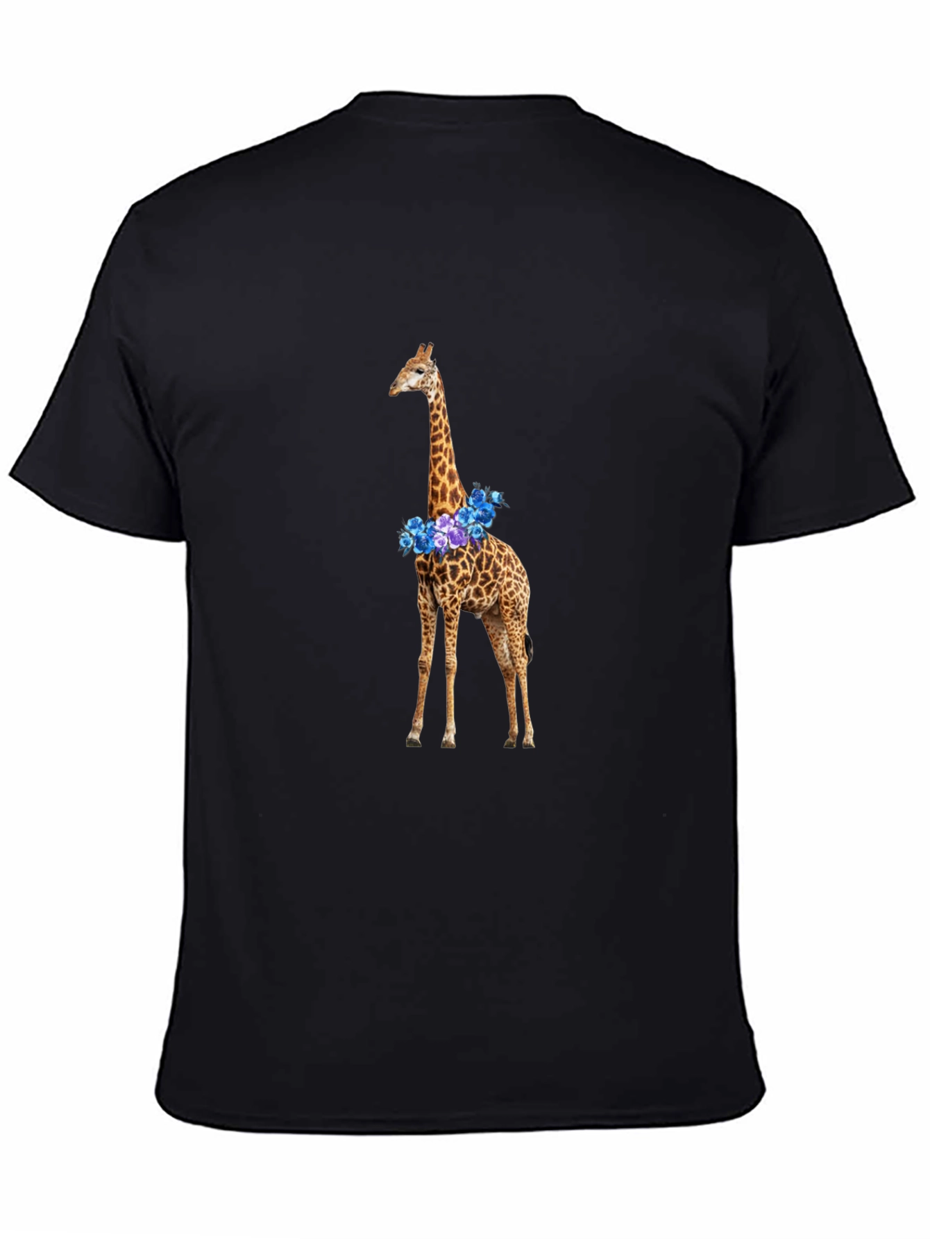 Floral Giraffe Graphic T-Shirt - Black Cotton Tee