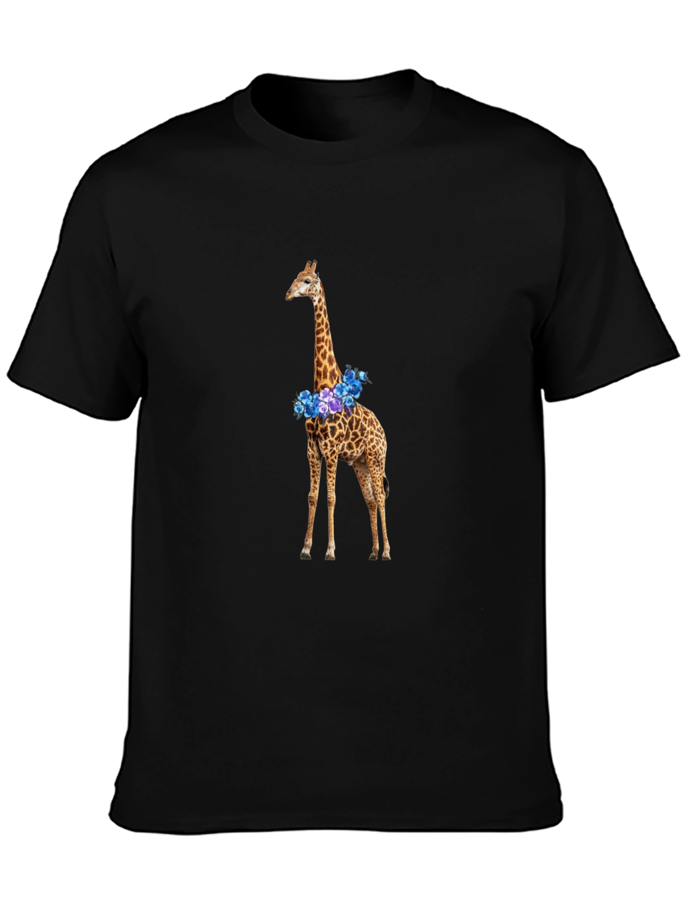 Floral Giraffe Graphic T-Shirt - Black Cotton Tee