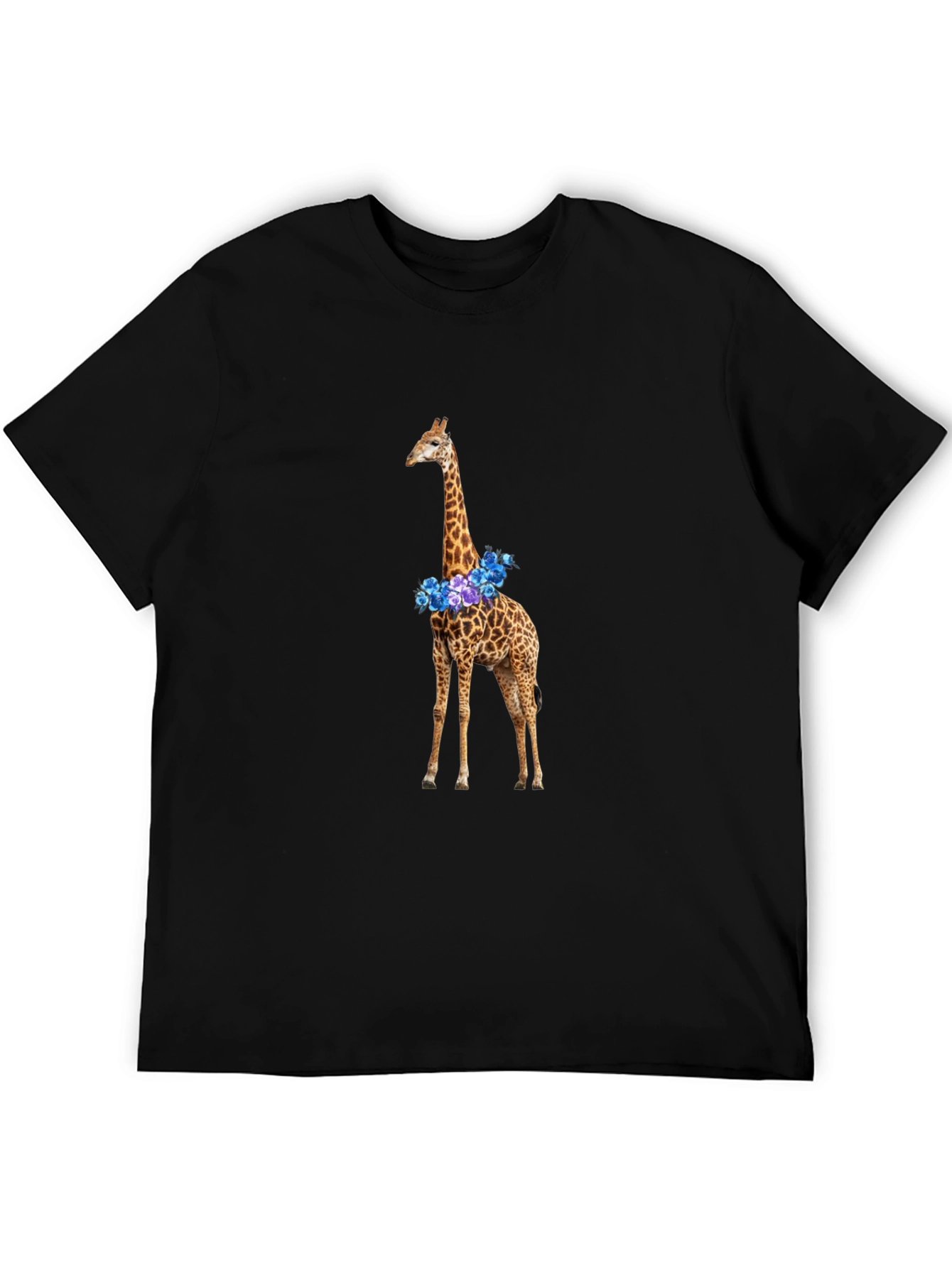 Floral Giraffe Graphic T-Shirt - Black Cotton Tee