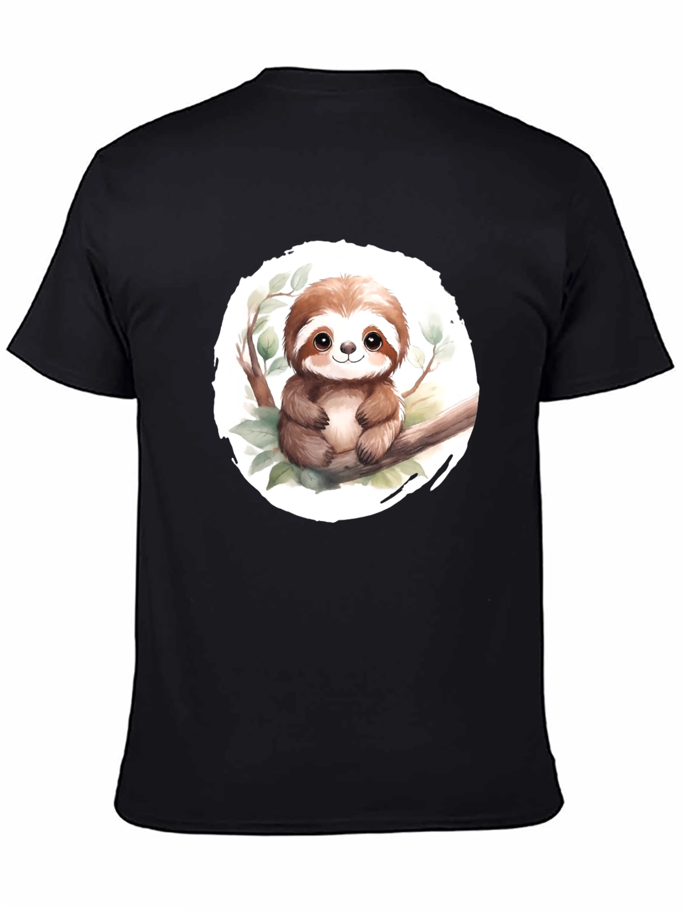 Cute Sloth on Branch Mens Black T-Shirt