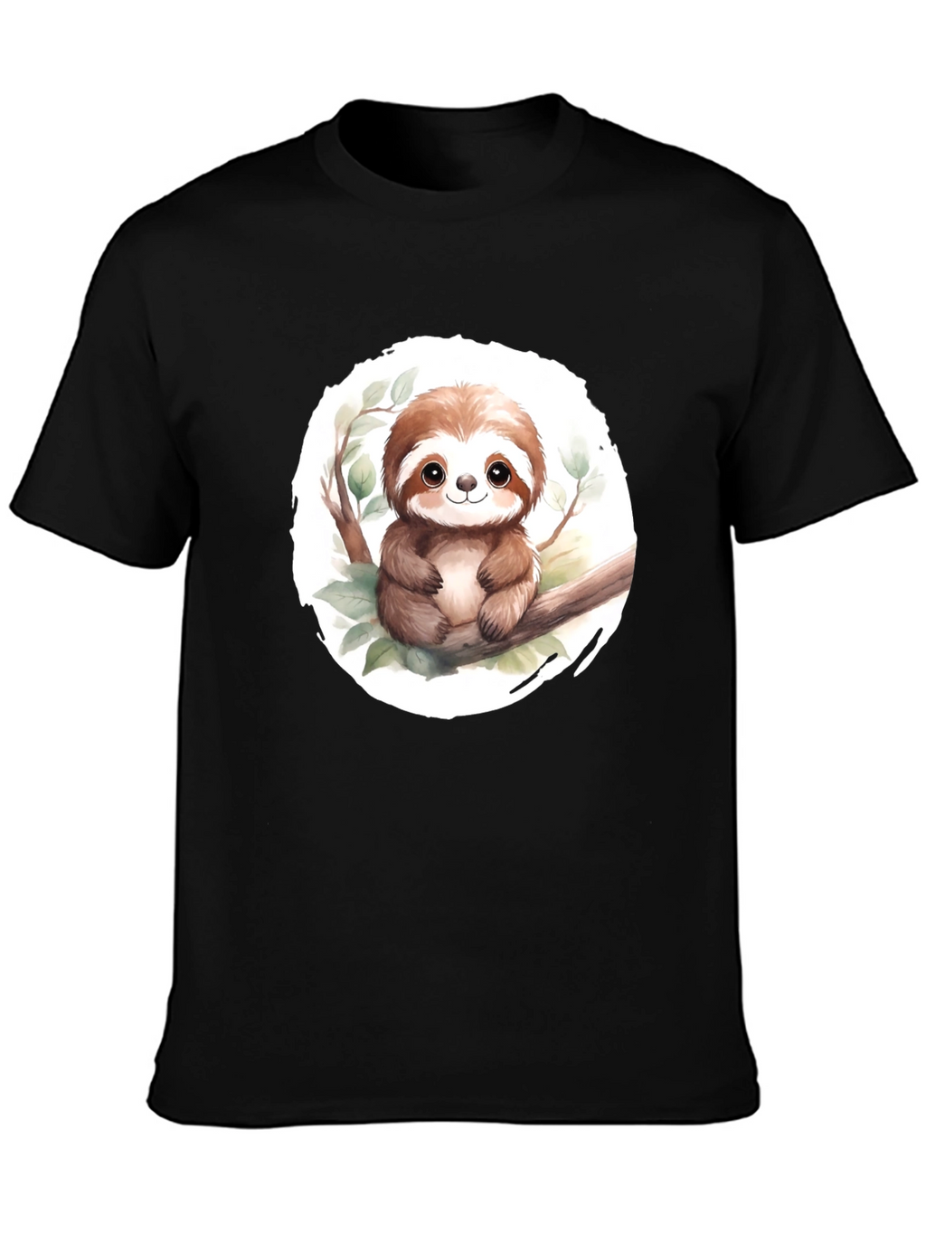 Cute Sloth on Branch Mens Black T-Shirt