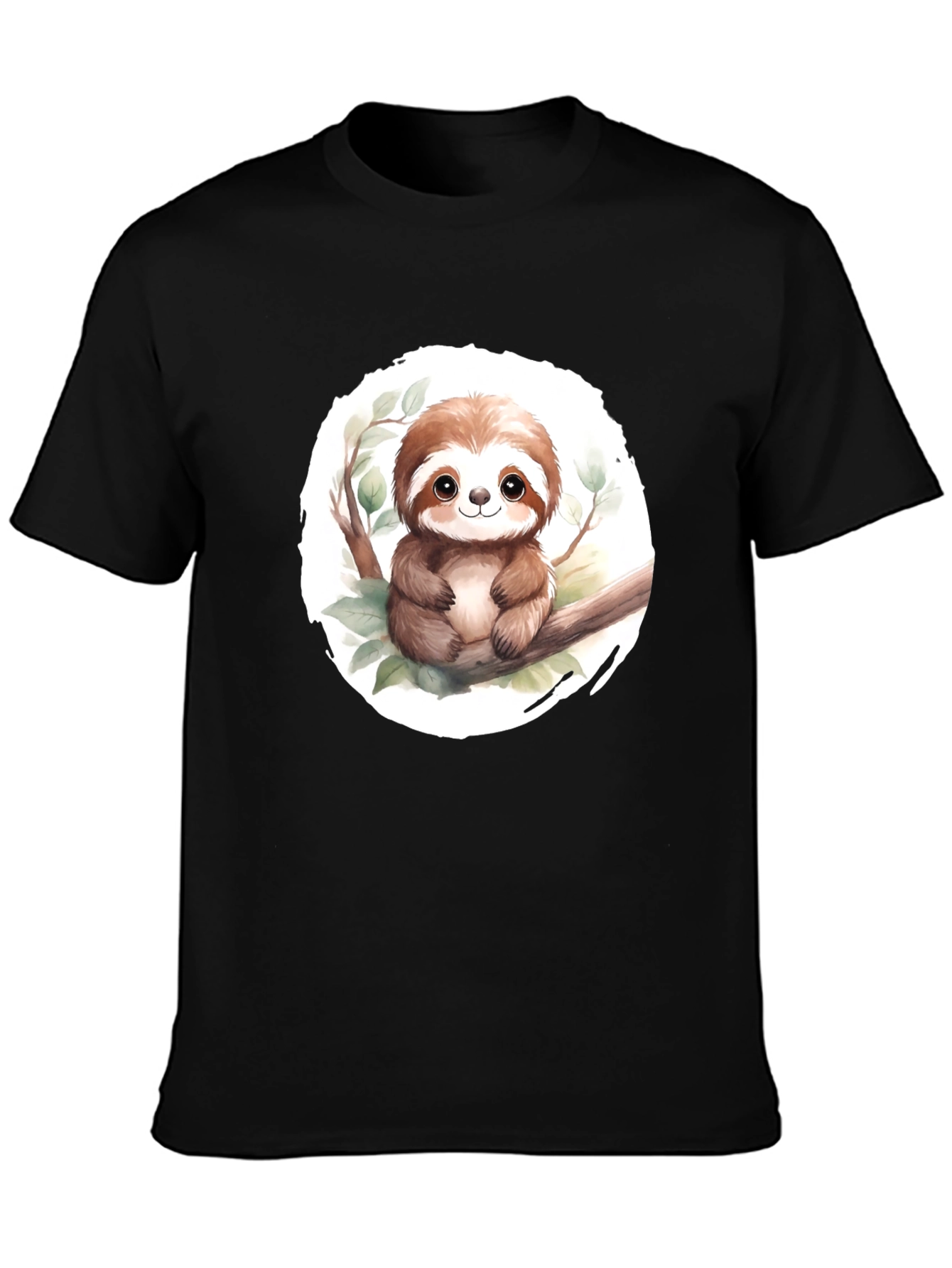 Cute Sloth on Branch Mens Black T-Shirt